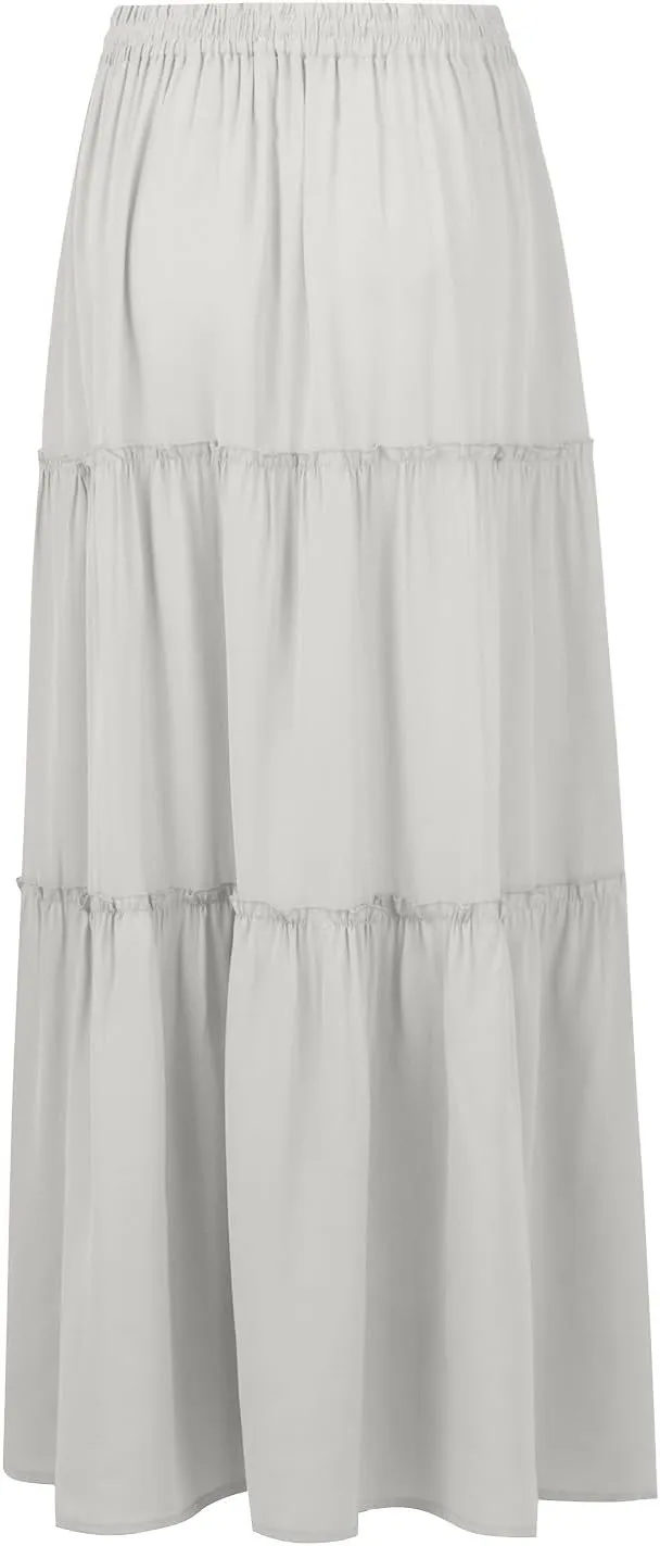 Long Skirts for Women Elegant Summer Boho Skirt Flowy Tiered Ruffle A Line Skirt Smocked Elastic Tie Waist Skirts