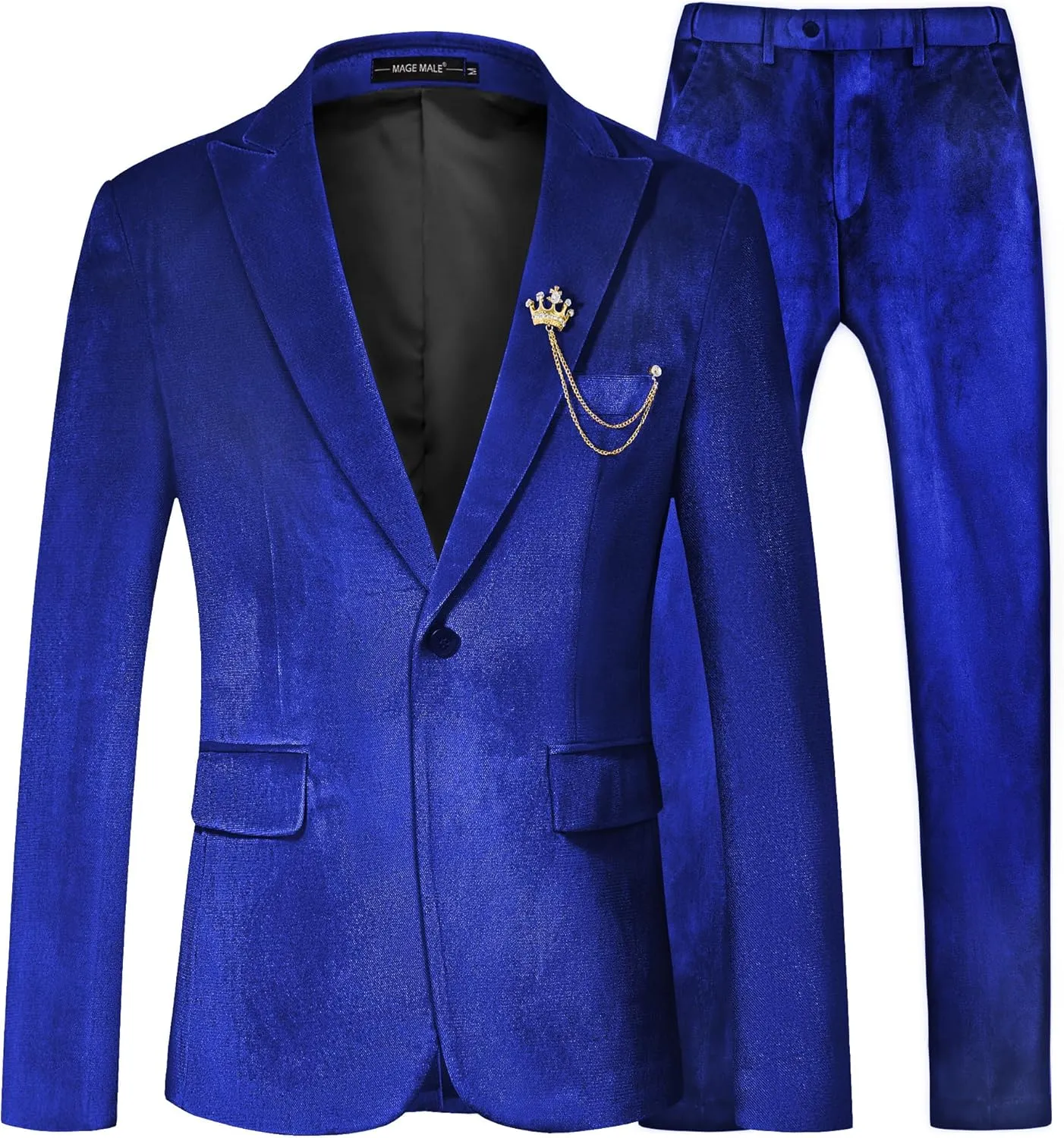 MAGE MALE Men's 2 Piece Velvet Suit One Button Tuxedo Slim Fit Luxurious Blazer Party Dinner Jacket & Pants