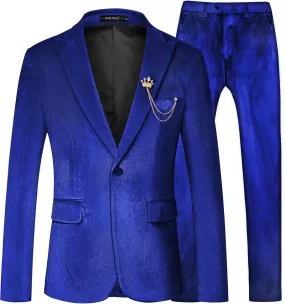 MAGE MALE Men's 2 Piece Velvet Suit One Button Tuxedo Slim Fit Luxurious Blazer Party Dinner Jacket & Pants