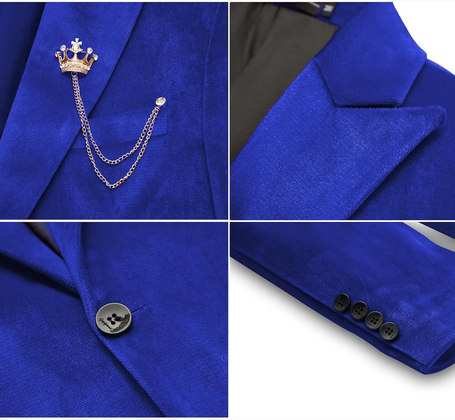 MAGE MALE Men's 2 Piece Velvet Suit One Button Tuxedo Slim Fit Luxurious Blazer Party Dinner Jacket & Pants