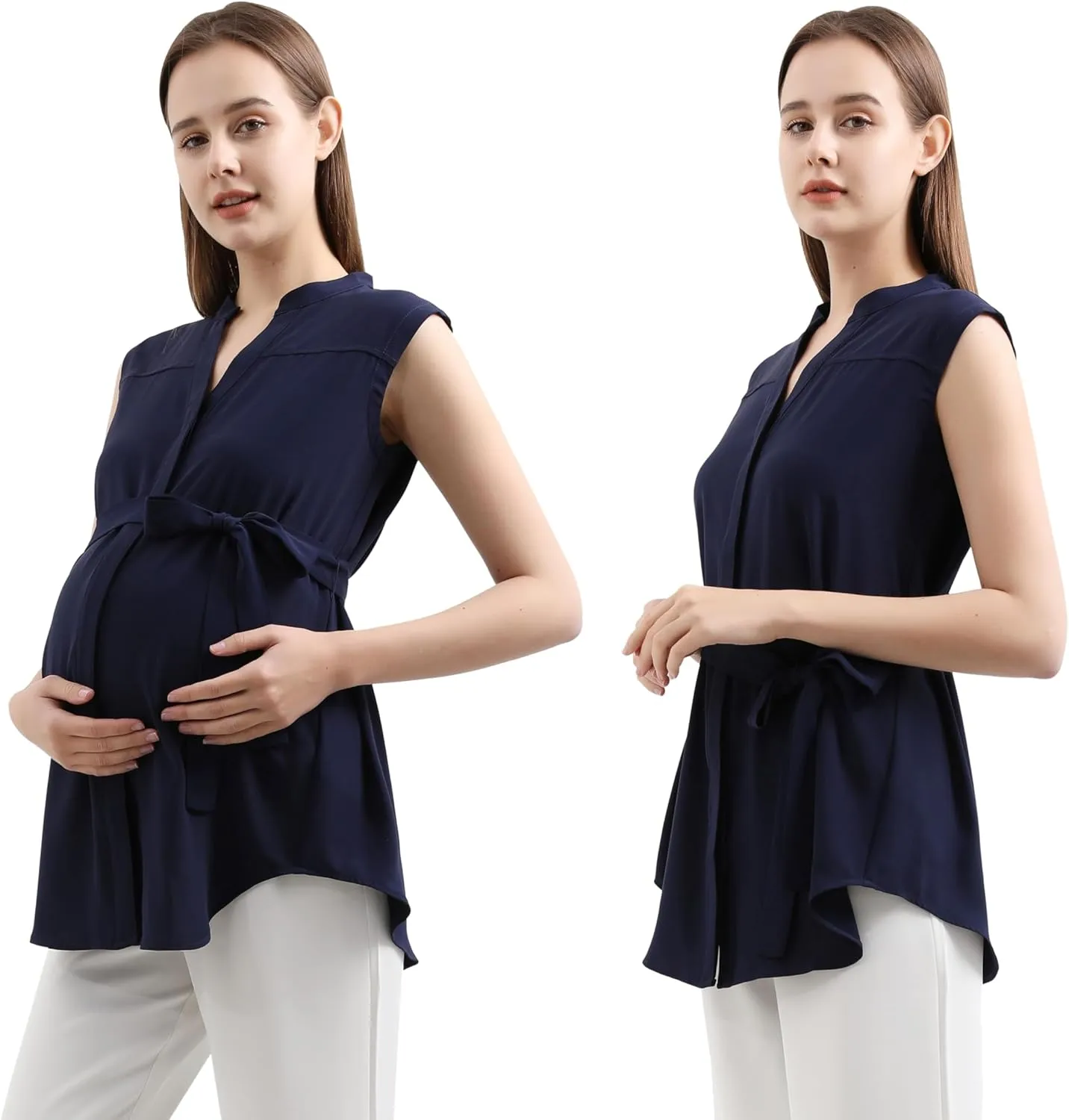Maternity Blouse for Work Pregnancy Top Short Sleeve Shirt Formal Women Chiffon