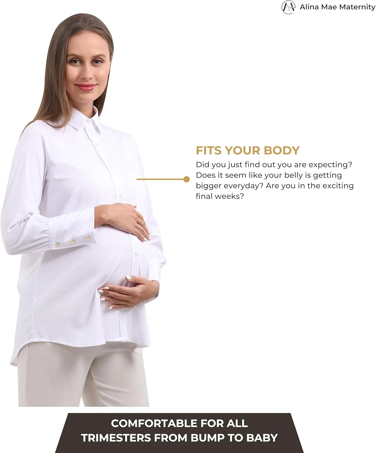 Maternity Button Down Shirt Long Sleeve Formal Blouse for Work Pregnant Dress Top