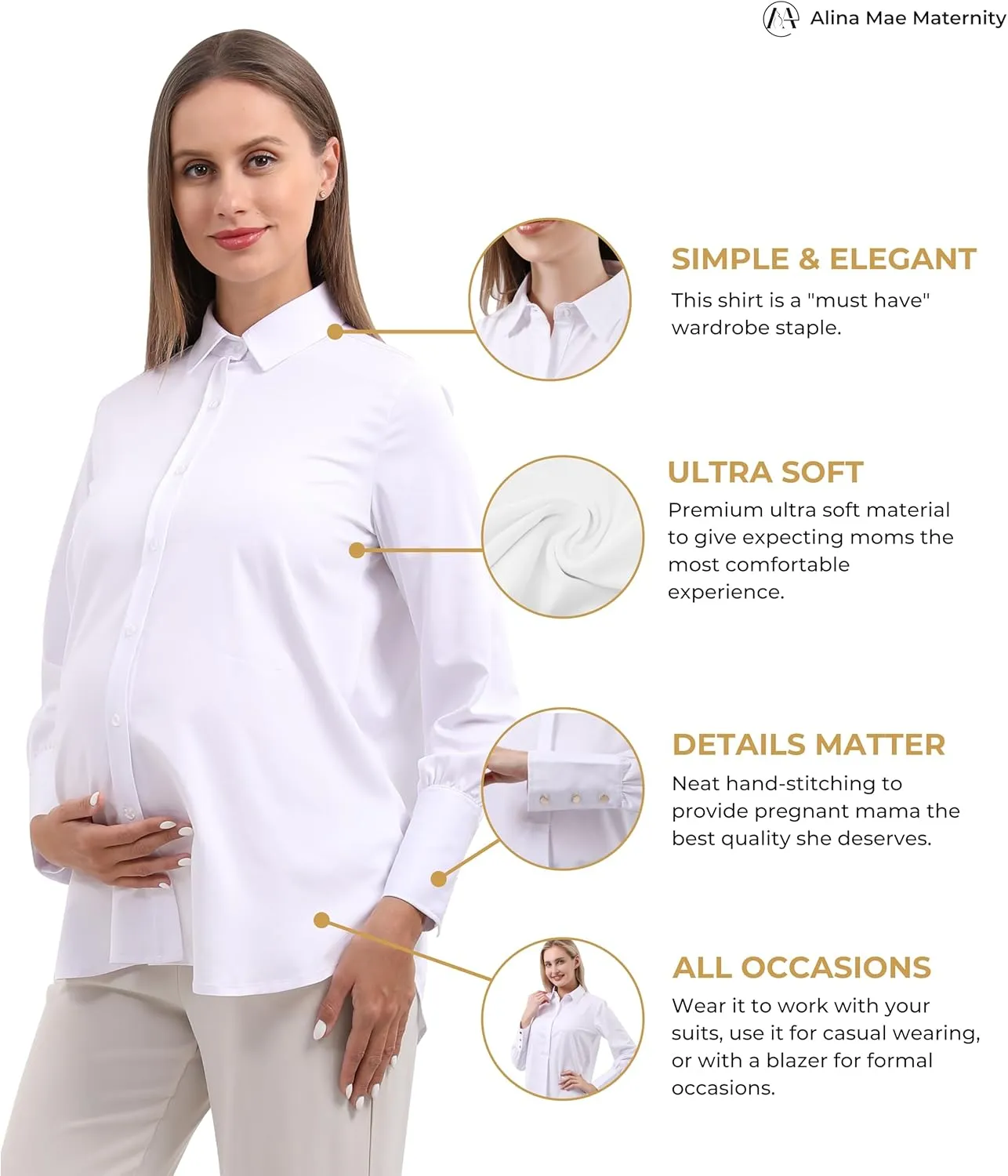Maternity Button Down Shirt Long Sleeve Formal Blouse for Work Pregnant Dress Top