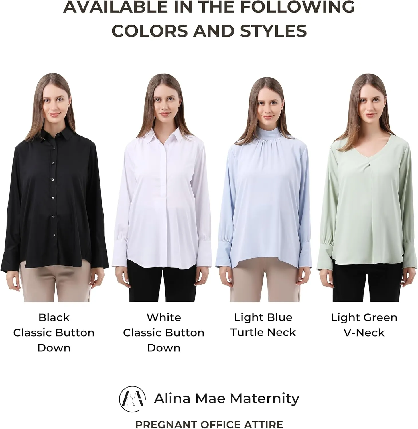 Maternity Button Down Shirt Long Sleeve Formal Blouse for Work Pregnant Dress Top