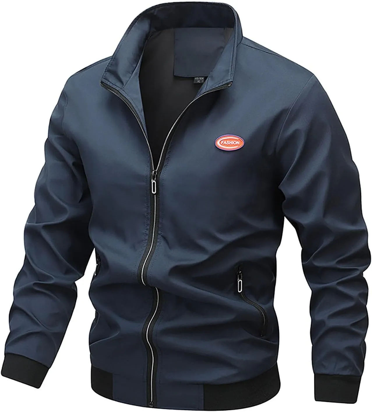 Men Light Bomber Jacket Oversize Softshell Full Zip Stand Collar Windproof Coats Hiking Travel Outwear with Pockets