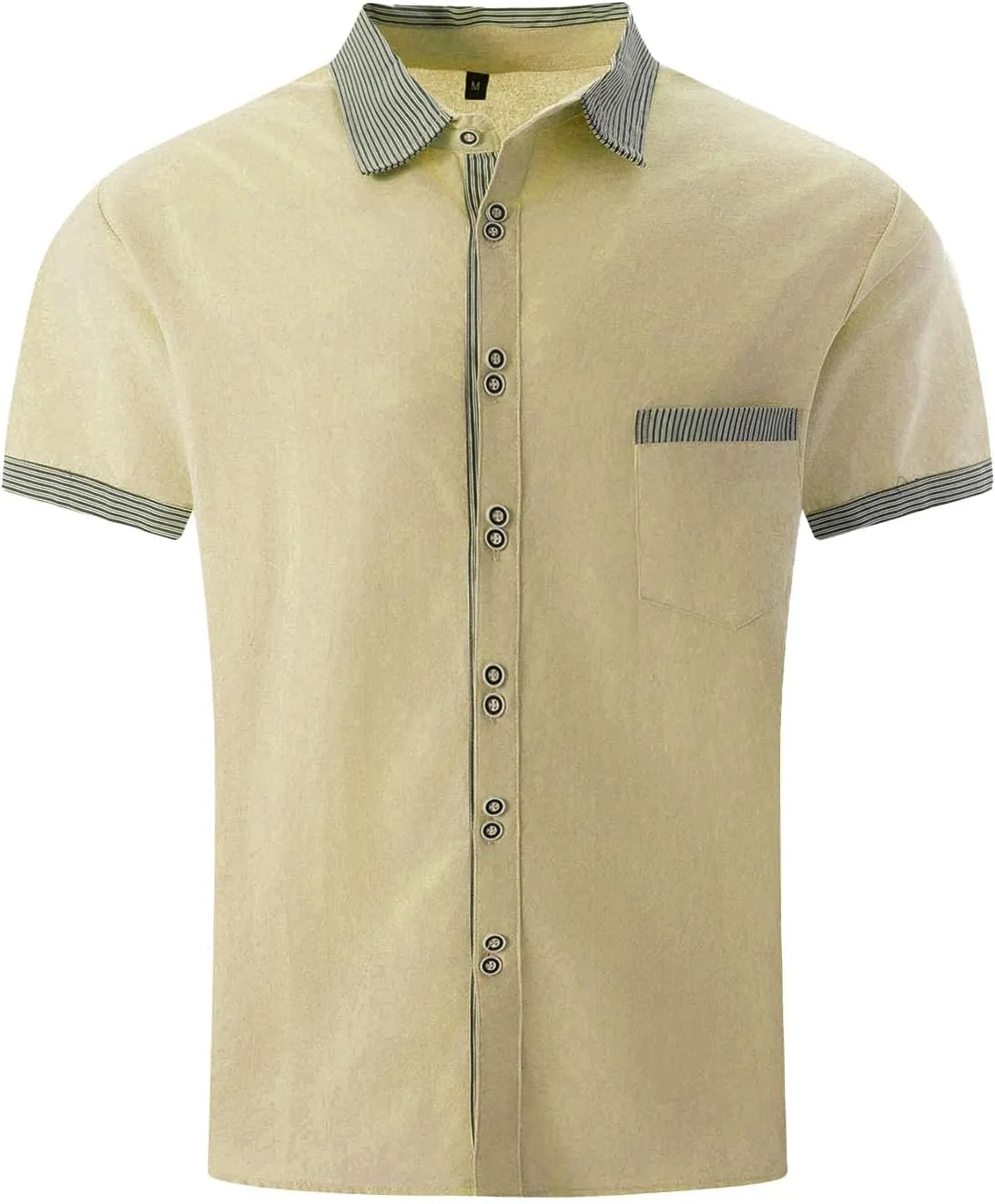 Men Linen Shirt Striped Button Down Shirts Casual Summer Vacation Tee 2025 Cotton Beach Fashion Short Sleeve Tops