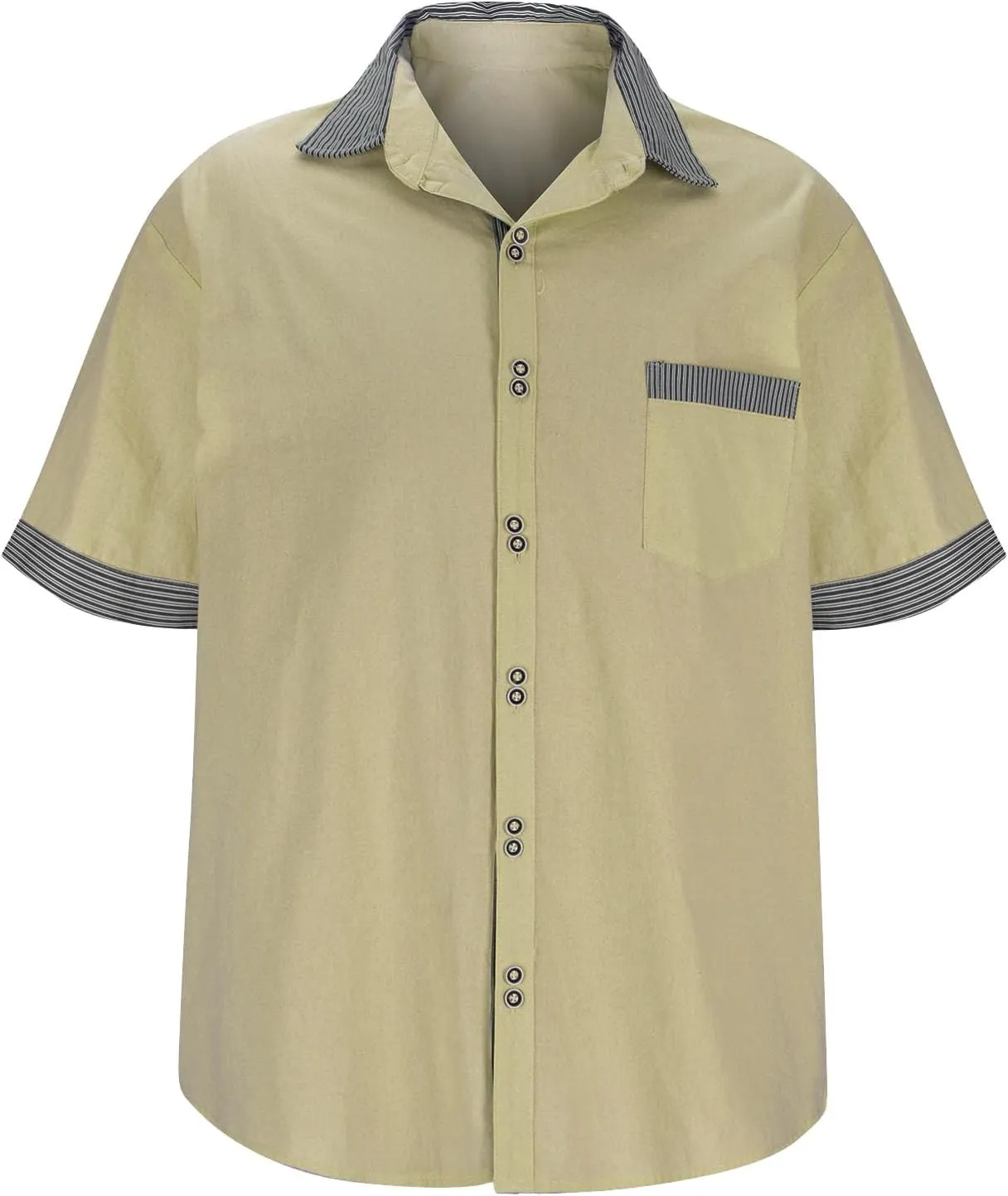 Men Linen Shirt Striped Button Down Shirts Casual Summer Vacation Tee 2025 Cotton Beach Fashion Short Sleeve Tops