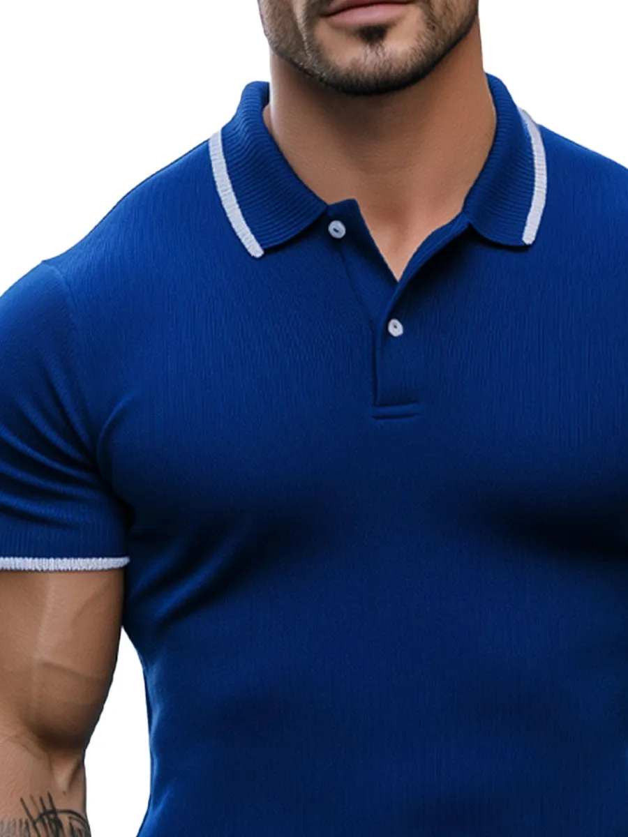 Men's Contrast Color Knitted Short-Sleeved Polo Shirt