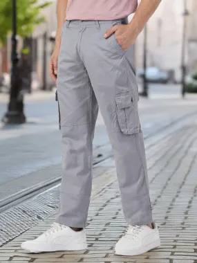Men's Light Blue Regular Fit Solid Cargo Chino Pant with 6 Pockets