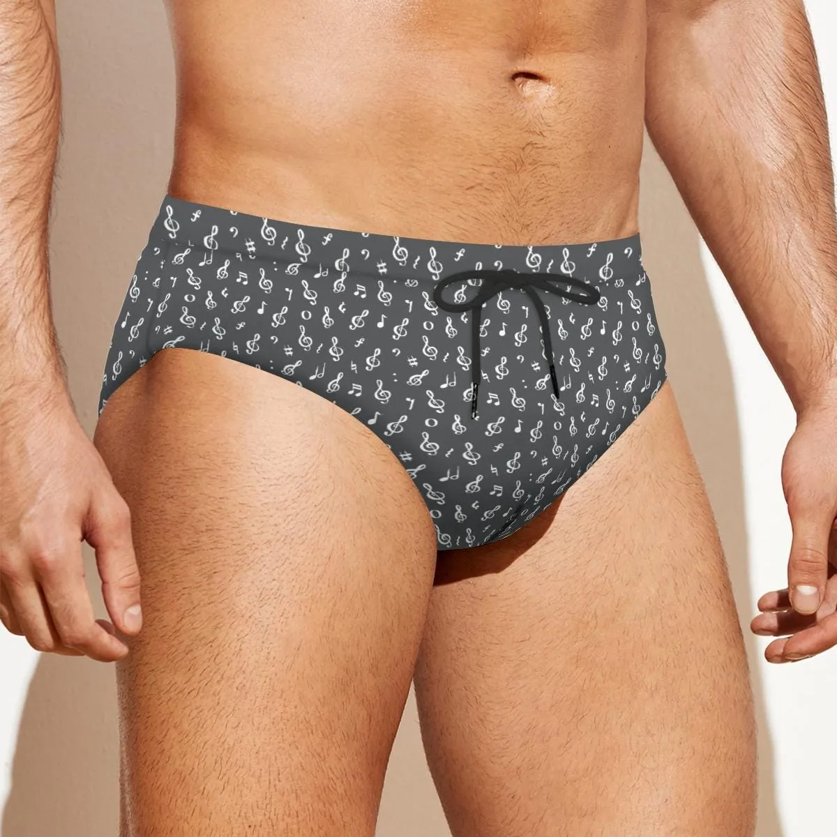 Men's Swim Briefs, Dark Grey Speedo, Music Print Swim Brief, Dark Grey Swim Brief