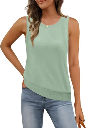 MEROKEETY Women's Summer Sleeveless Sweater Tank Tops 2025 Casual Crew Neck Knit Basic Loose Vest Shirts