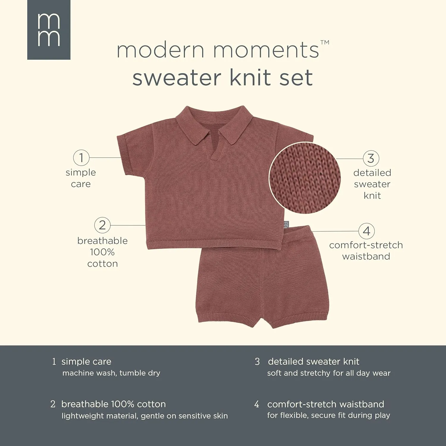 Modern Moments by Gerber Baby Boys 2-piece Johnny Collar Sweater and Short Set