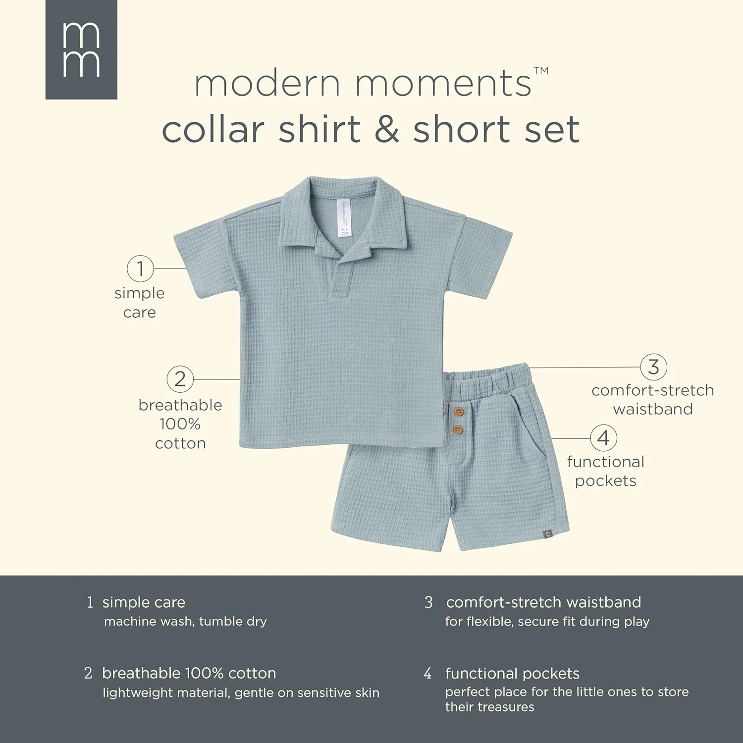 Modern Moments by Gerber Baby Boys 2-piece Johny Collar Shirt & Short Set