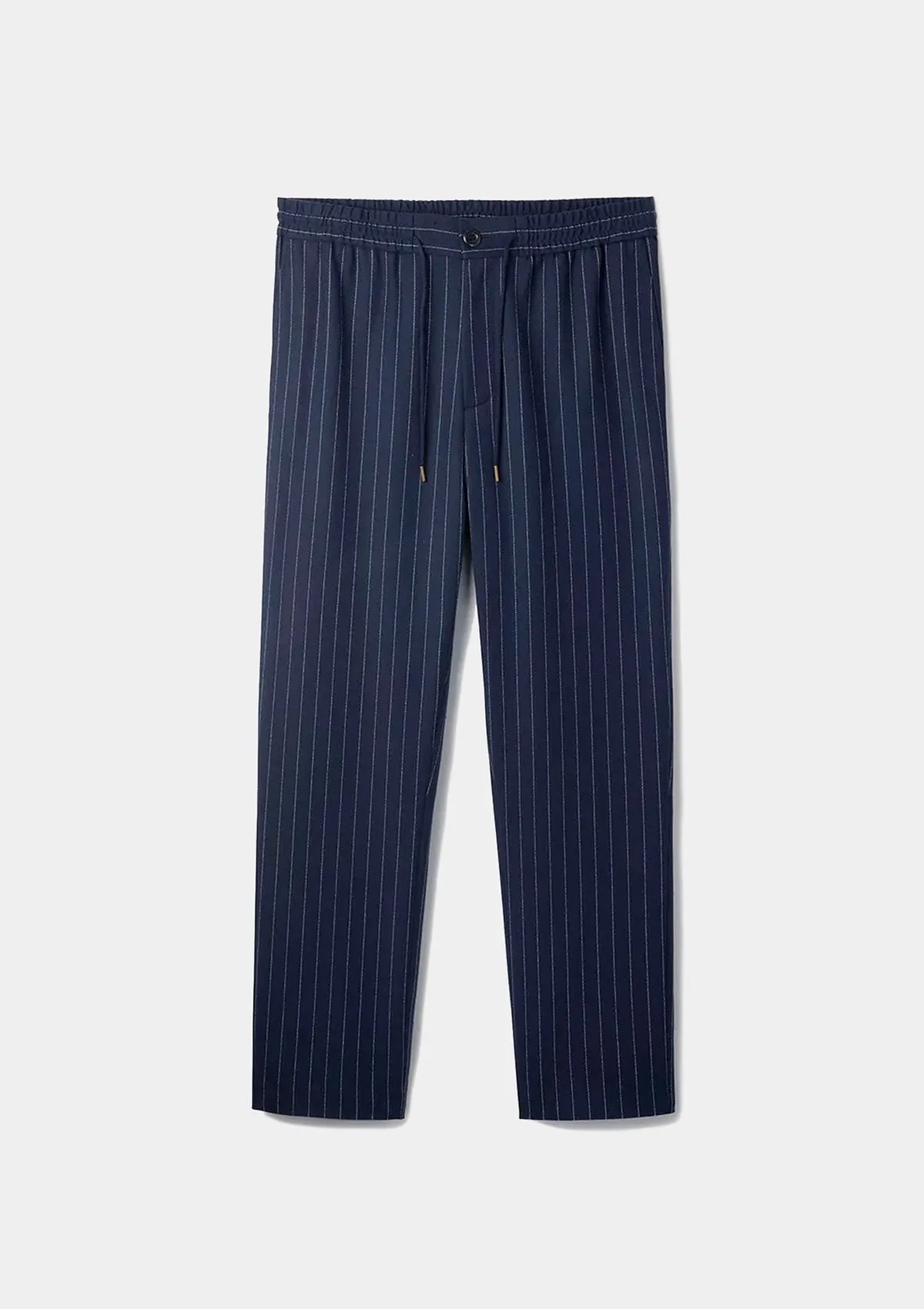 Navy Pinstripe Wool Drawstring Trousers
