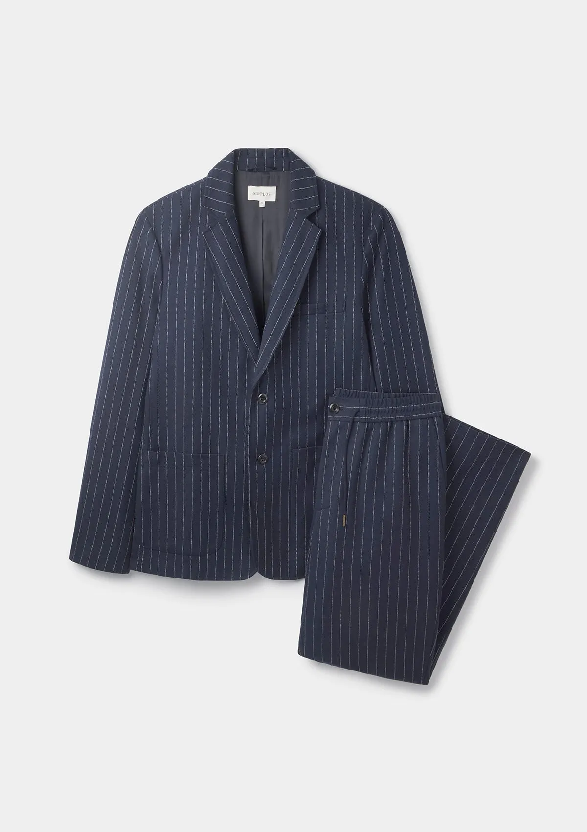 Navy Pinstripe Wool Drawstring Trousers