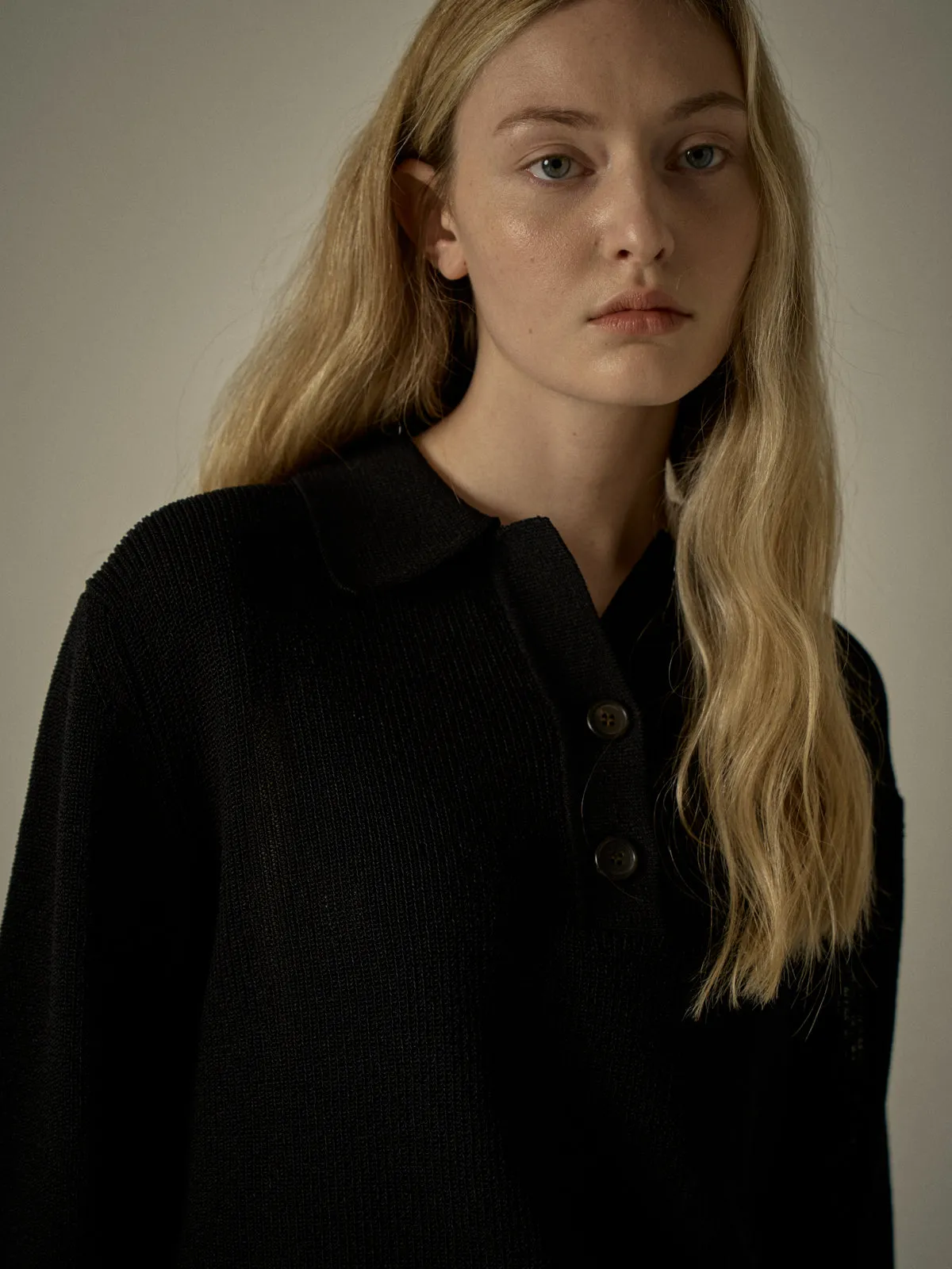 Open Collar Polo Shirt - Black