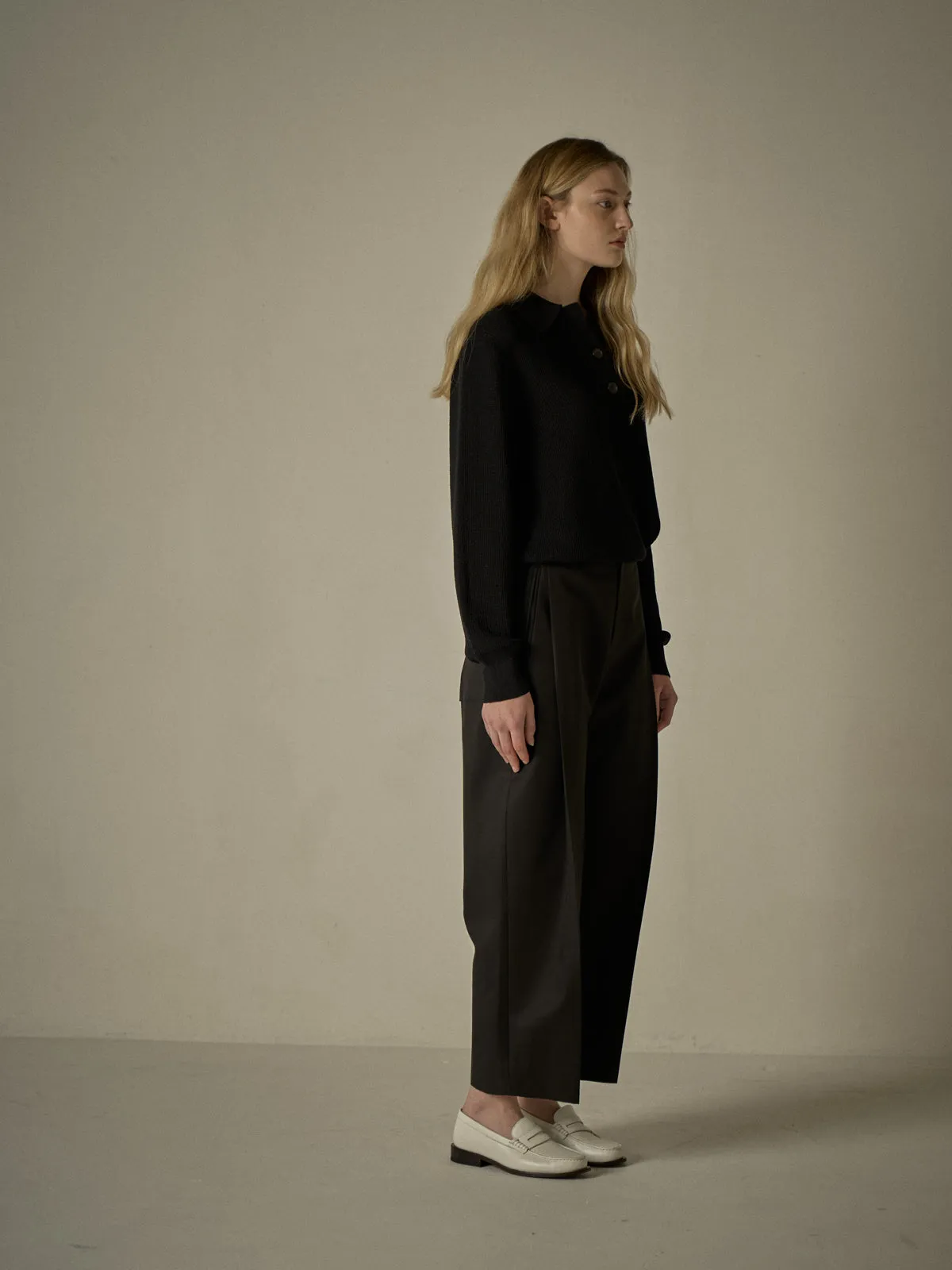 Open Collar Polo Shirt - Black
