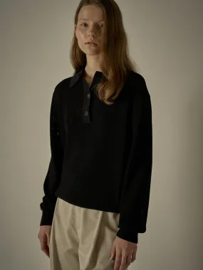 Open Collar Polo Shirt - Black