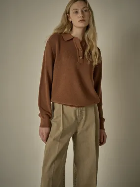 Open Collar Polo Shirt - Cinnamon Brown