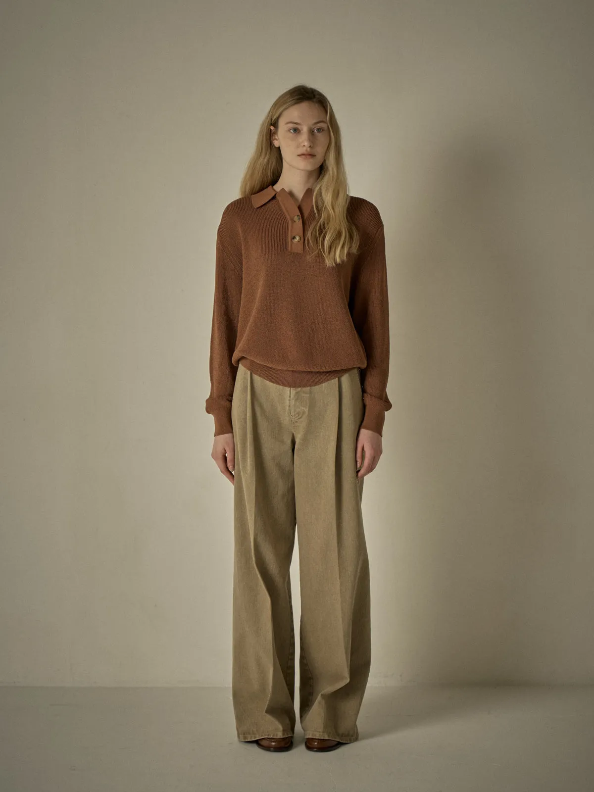 Open Collar Polo Shirt - Cinnamon Brown
