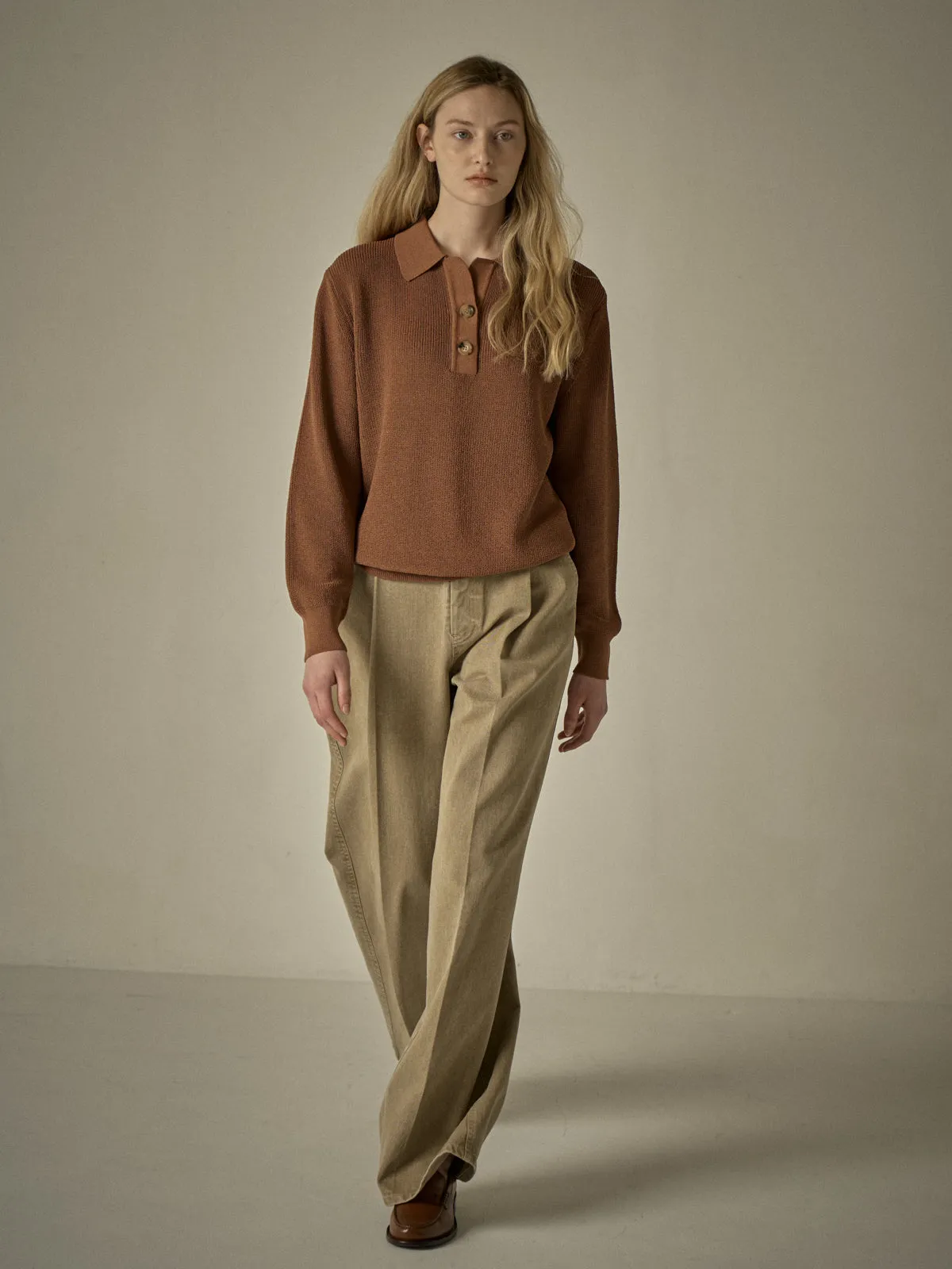 Open Collar Polo Shirt - Cinnamon Brown