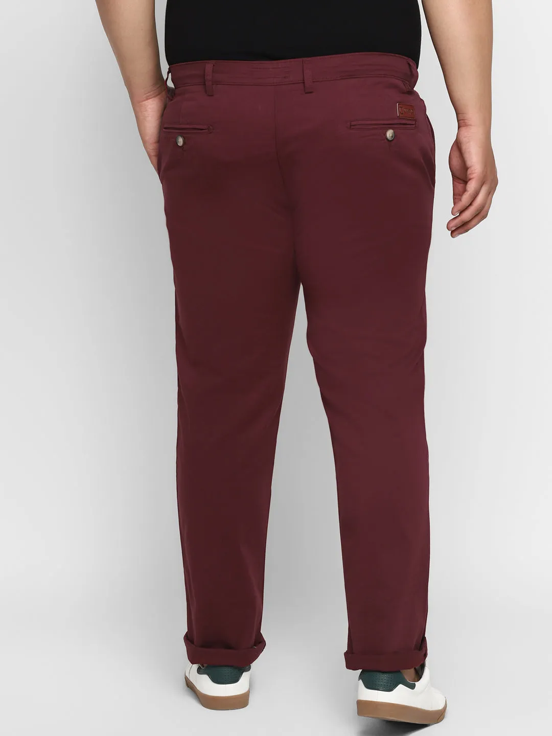 Plus Men's Dark Maroon Cotton Regular Fit Casual Chino Pants Stretch