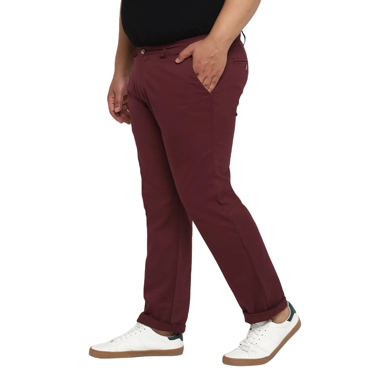 Plus Men's Dark Maroon Cotton Regular Fit Casual Chino Pants Stretch