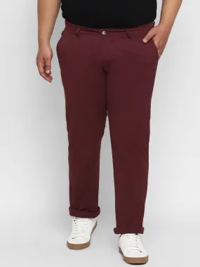 Plus Men's Dark Maroon Cotton Regular Fit Casual Chino Pants Stretch