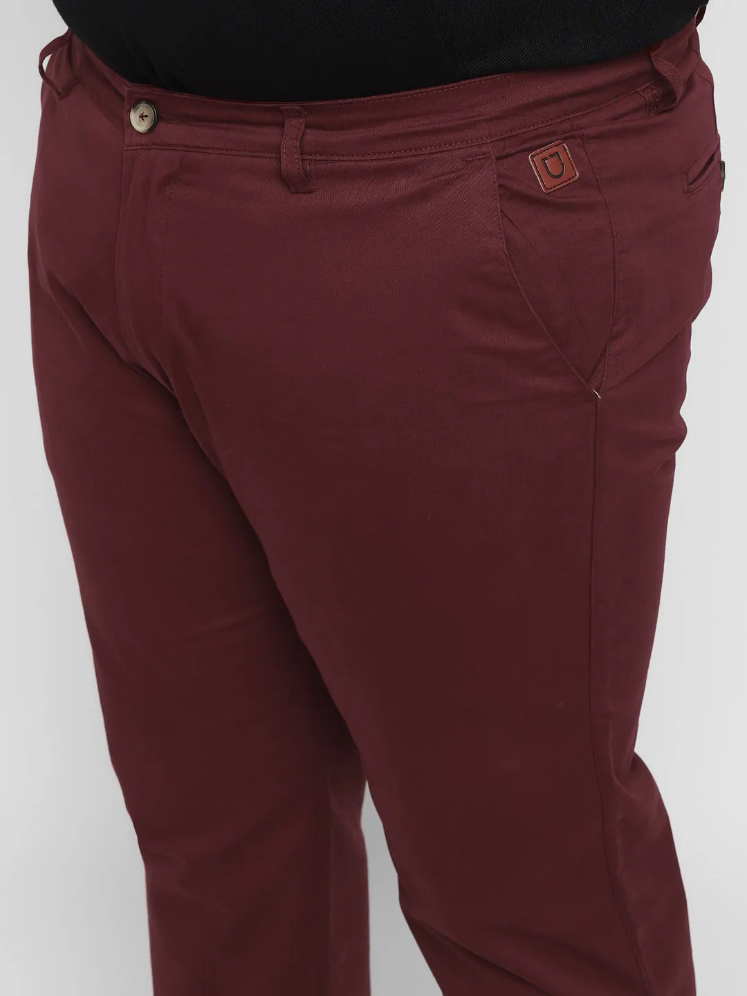 Plus Men's Dark Maroon Cotton Regular Fit Casual Chino Pants Stretch