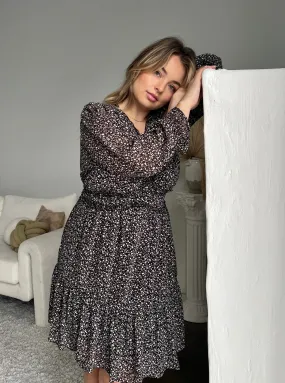 Plus Size Long Sleeve Chiffon Floral Dress