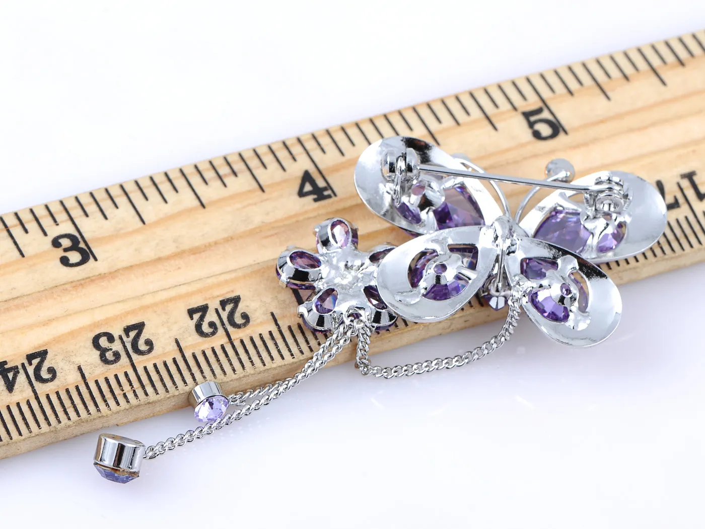 Purple Spring Floral Butterfly Dangle Brooch Pin