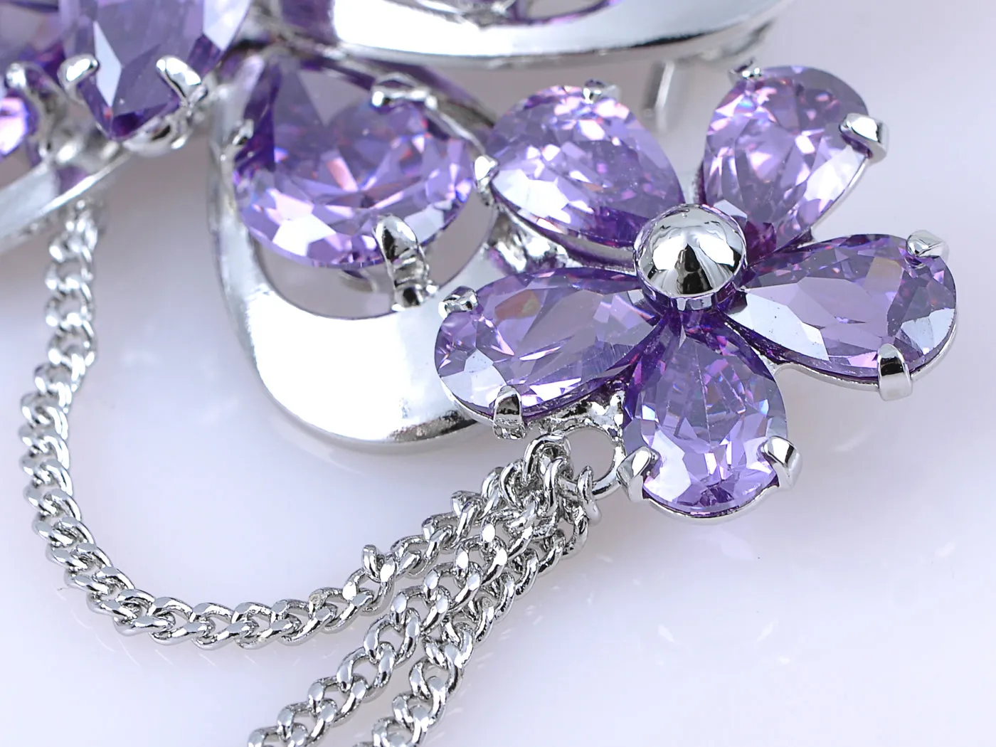 Purple Spring Floral Butterfly Dangle Brooch Pin