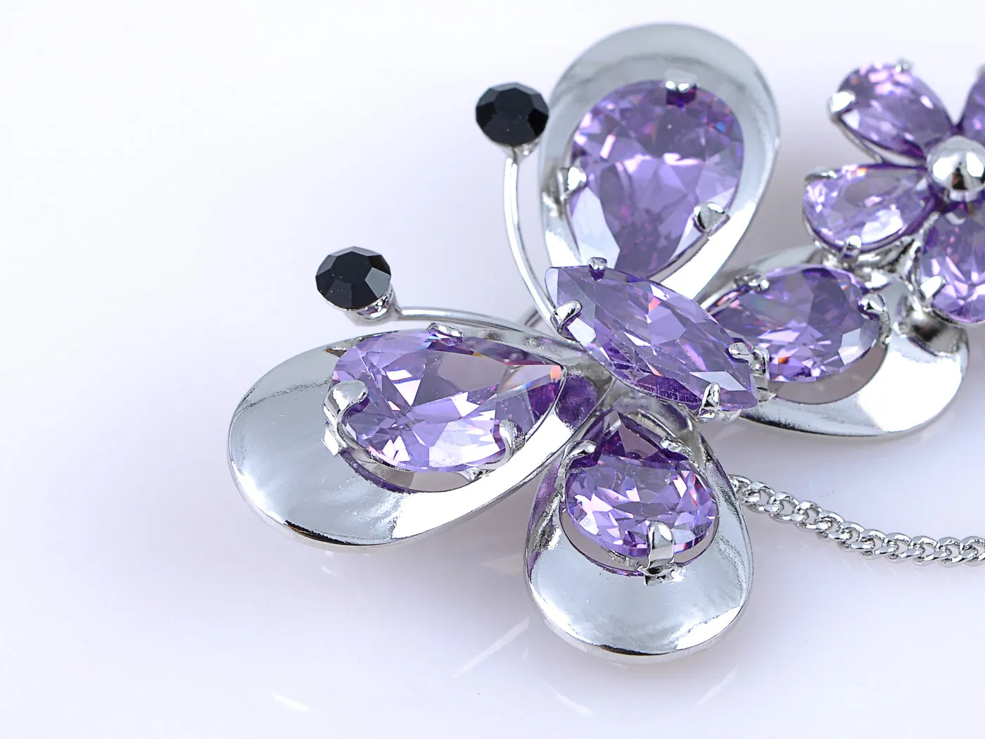 Purple Spring Floral Butterfly Dangle Brooch Pin