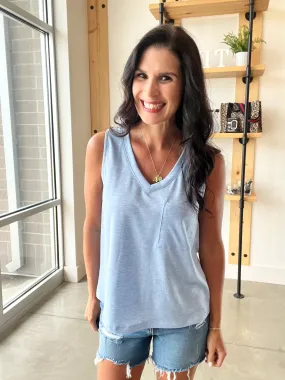 Relaxed Pocket Tank in Blue