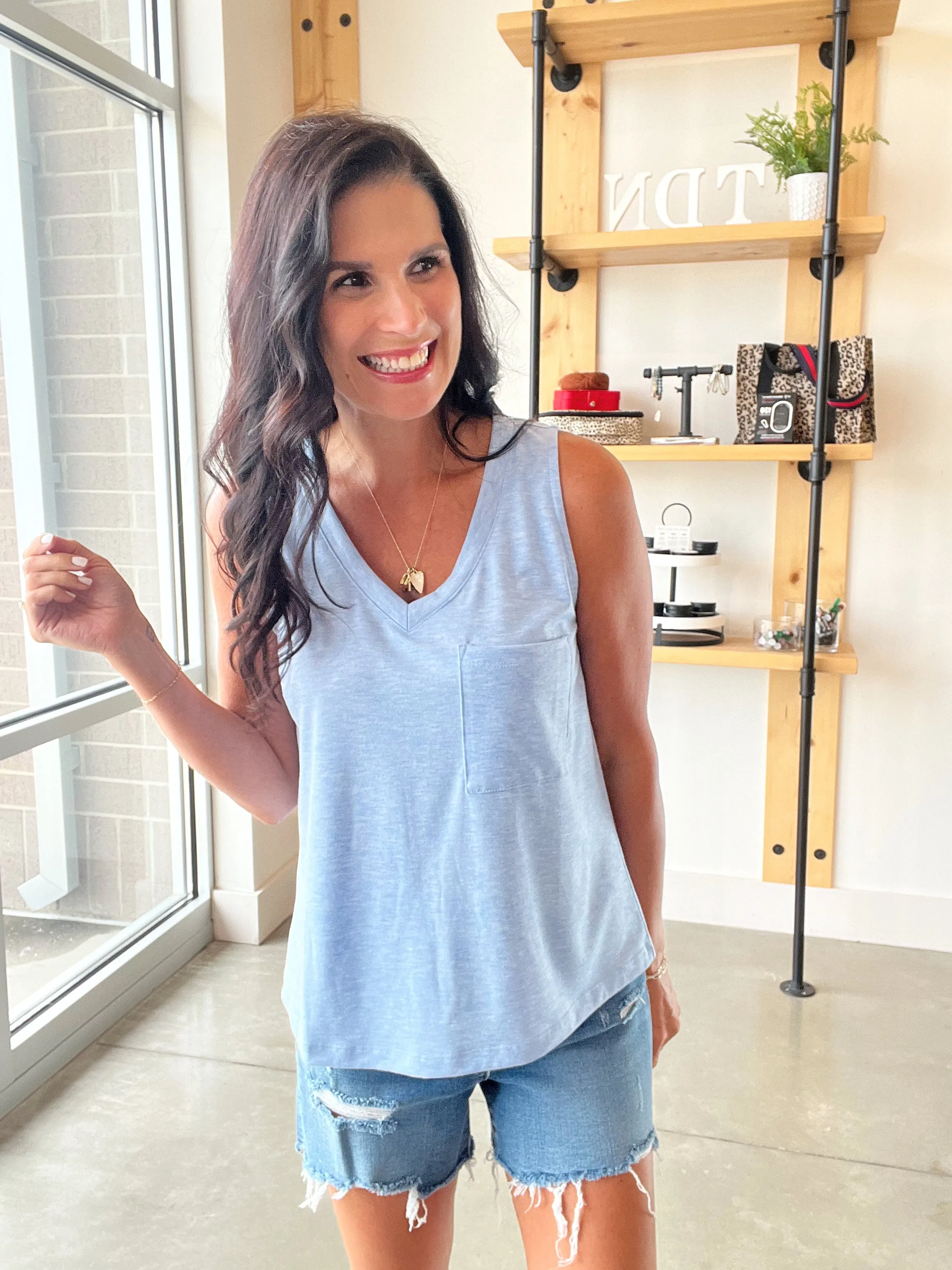 Relaxed Pocket Tank in Blue