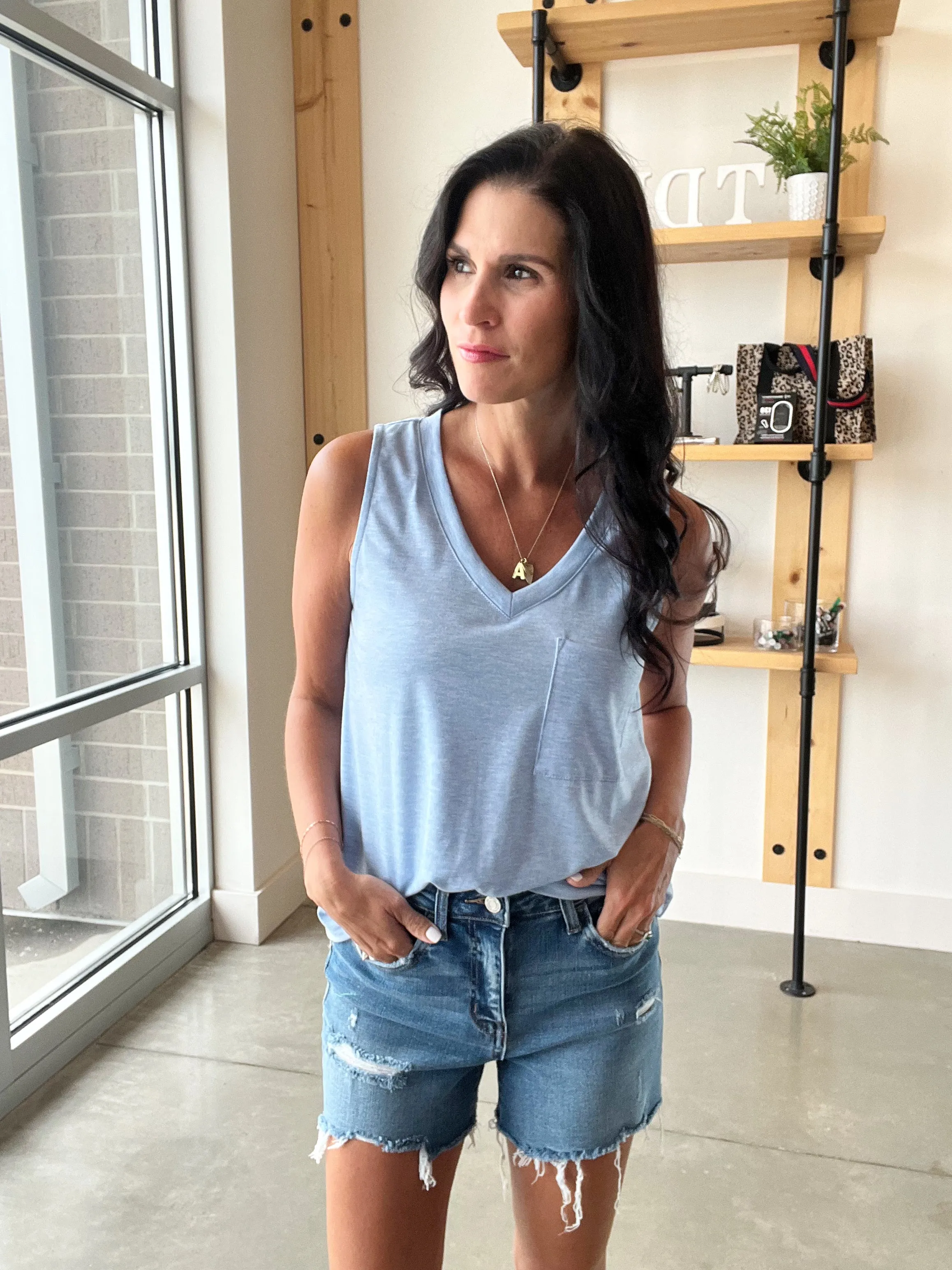 Relaxed Pocket Tank in Blue