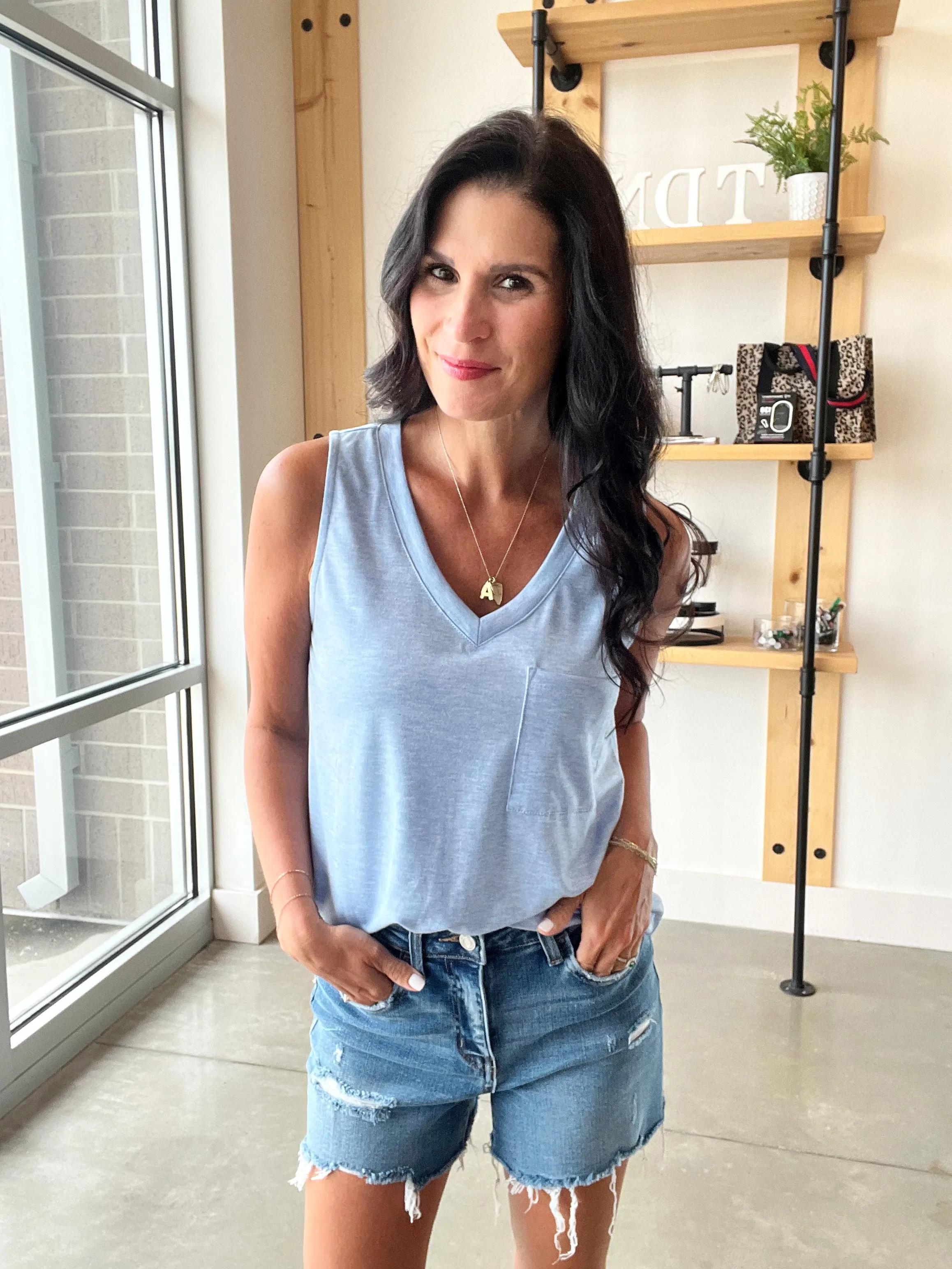 Relaxed Pocket Tank in Blue