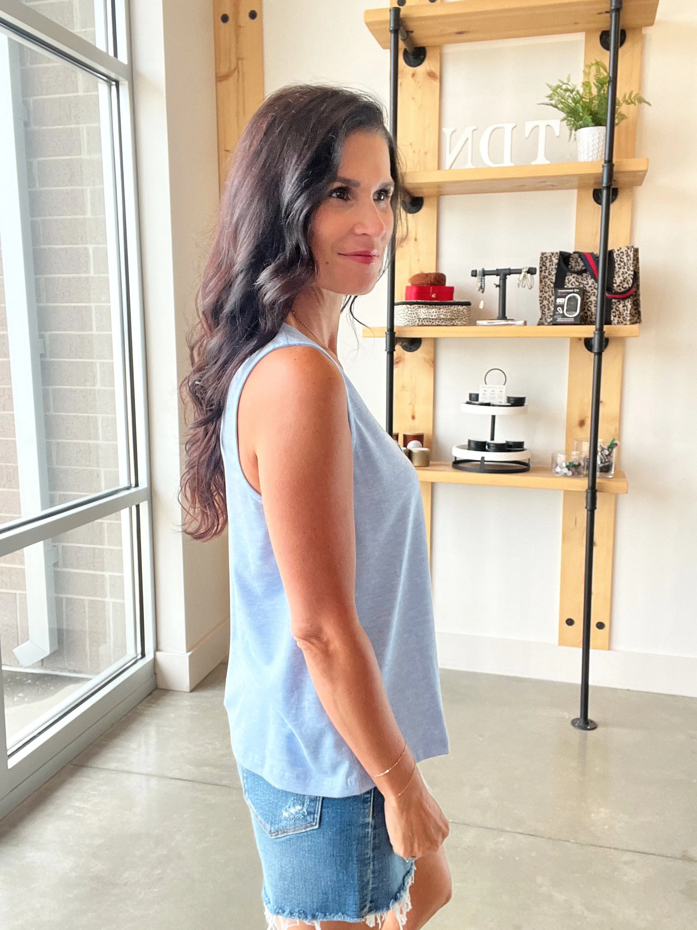 Relaxed Pocket Tank in Blue