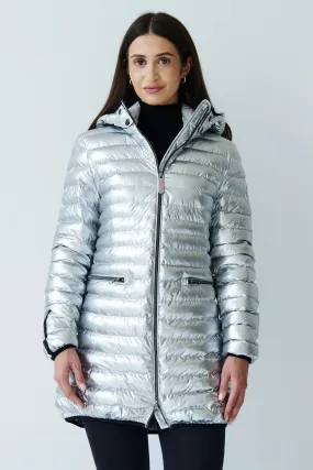 Shannon Vegan Down Coat | Metallic Silver