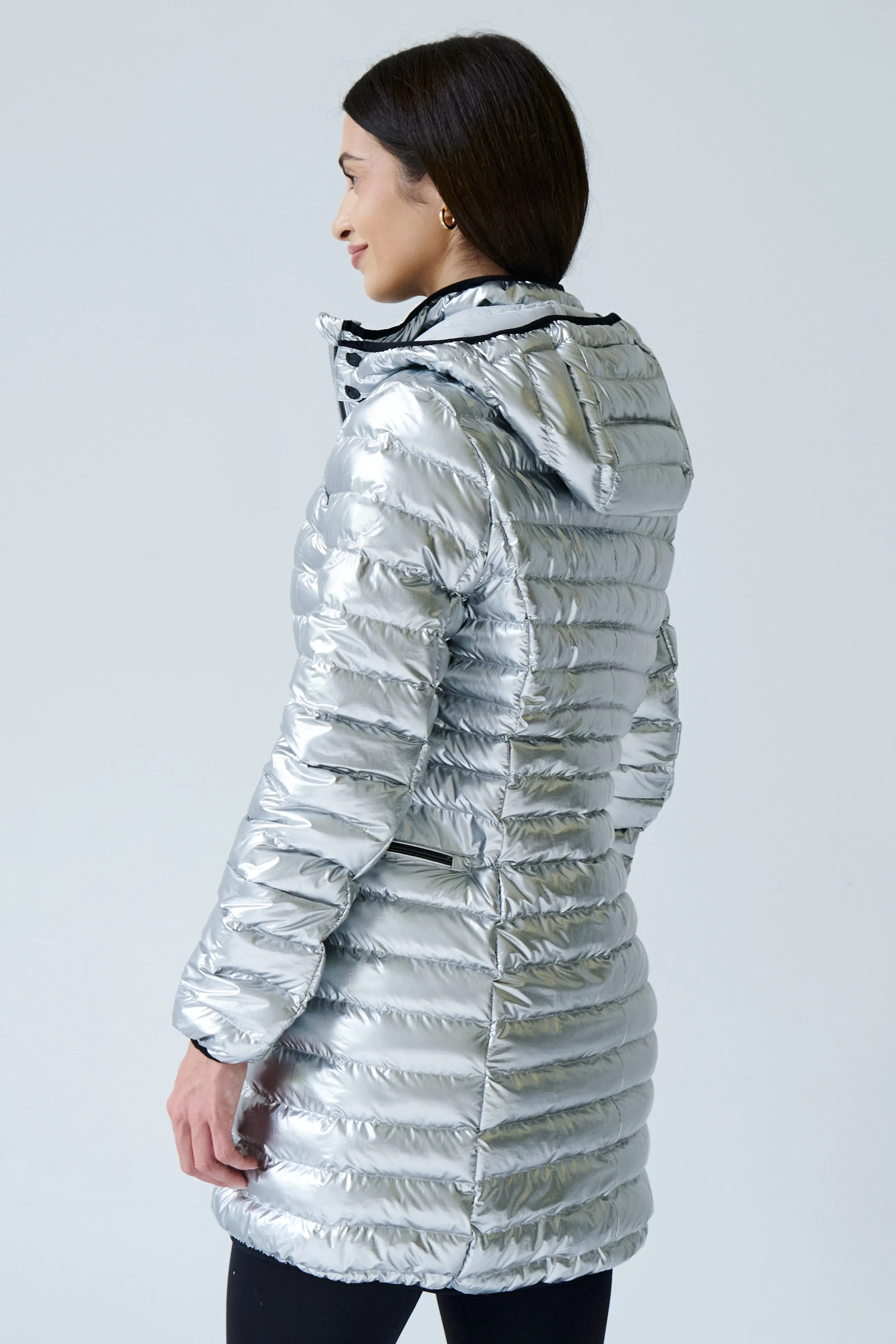 Shannon Vegan Down Coat | Metallic Silver