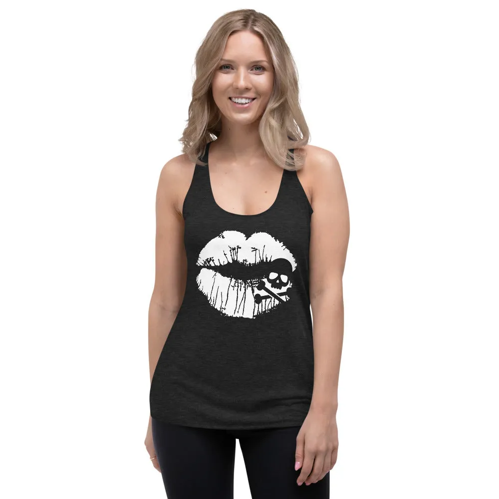 Skull & Crossbones Lips Women's Racerback Tank