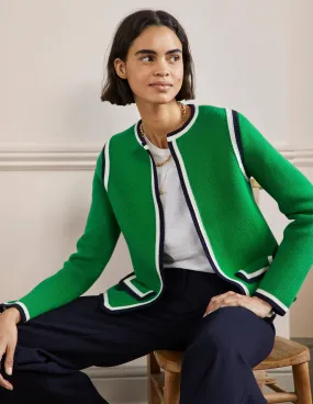 Stripe Trim Knitted Jacket-Highland Green