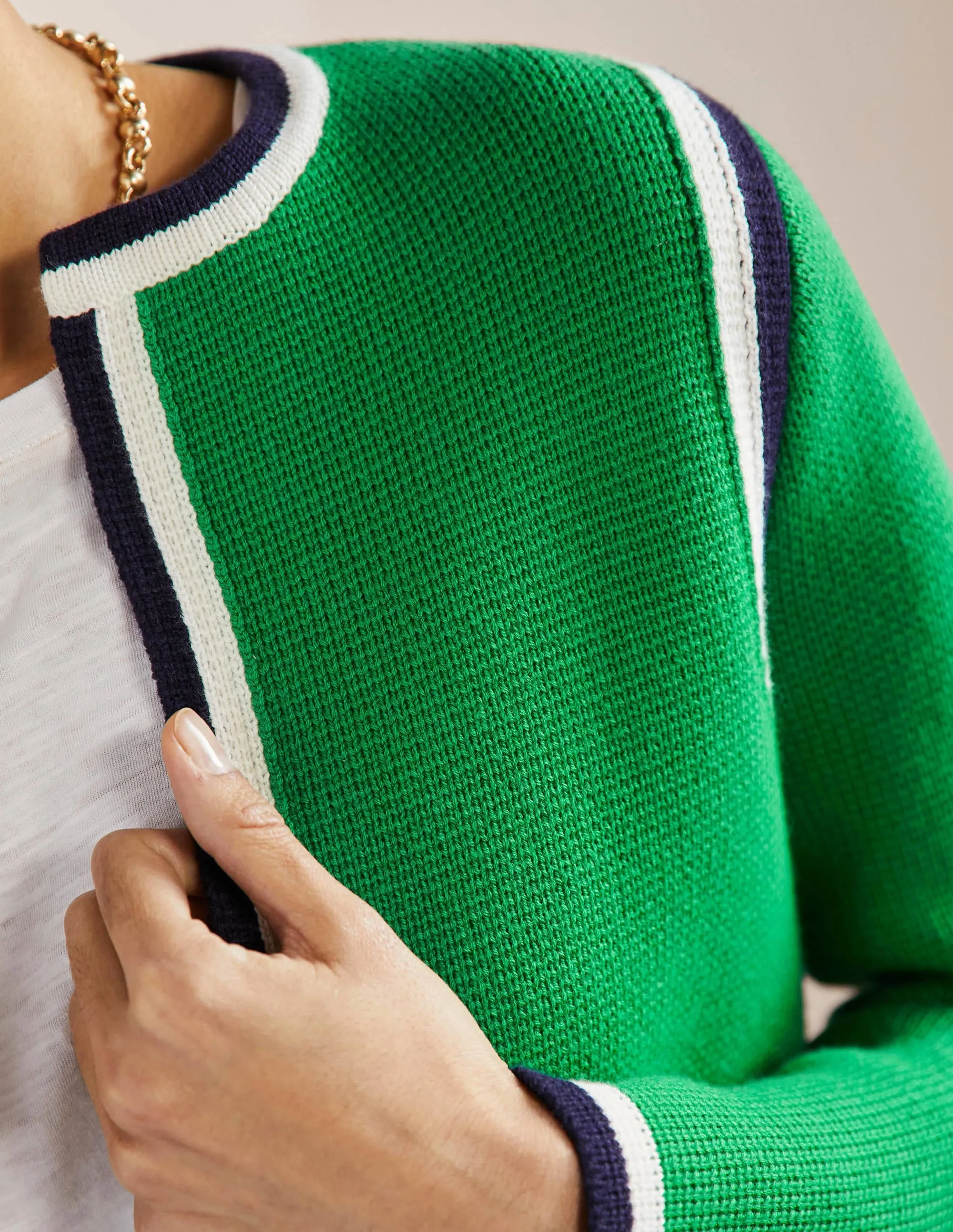 Stripe Trim Knitted Jacket-Highland Green