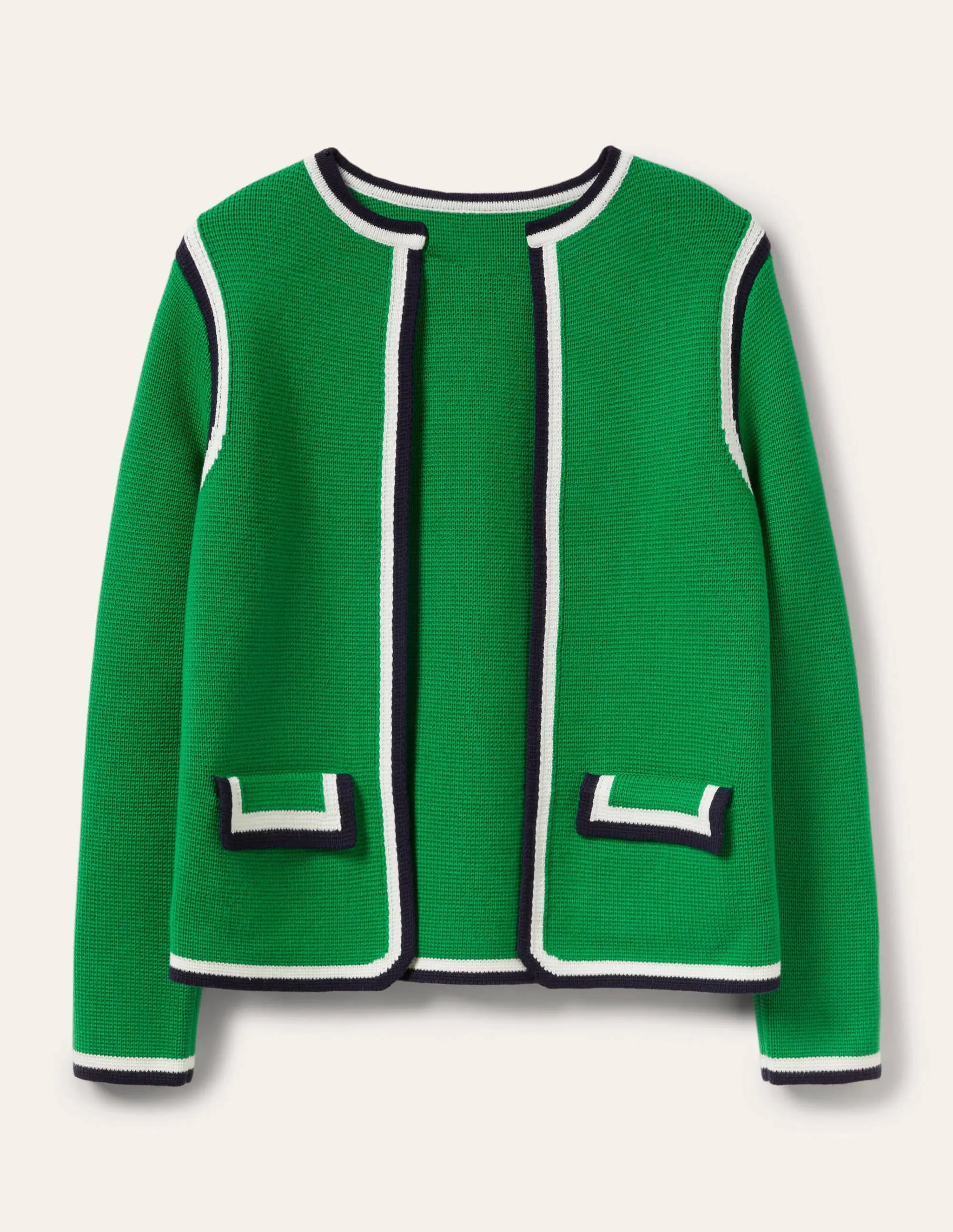 Stripe Trim Knitted Jacket-Highland Green