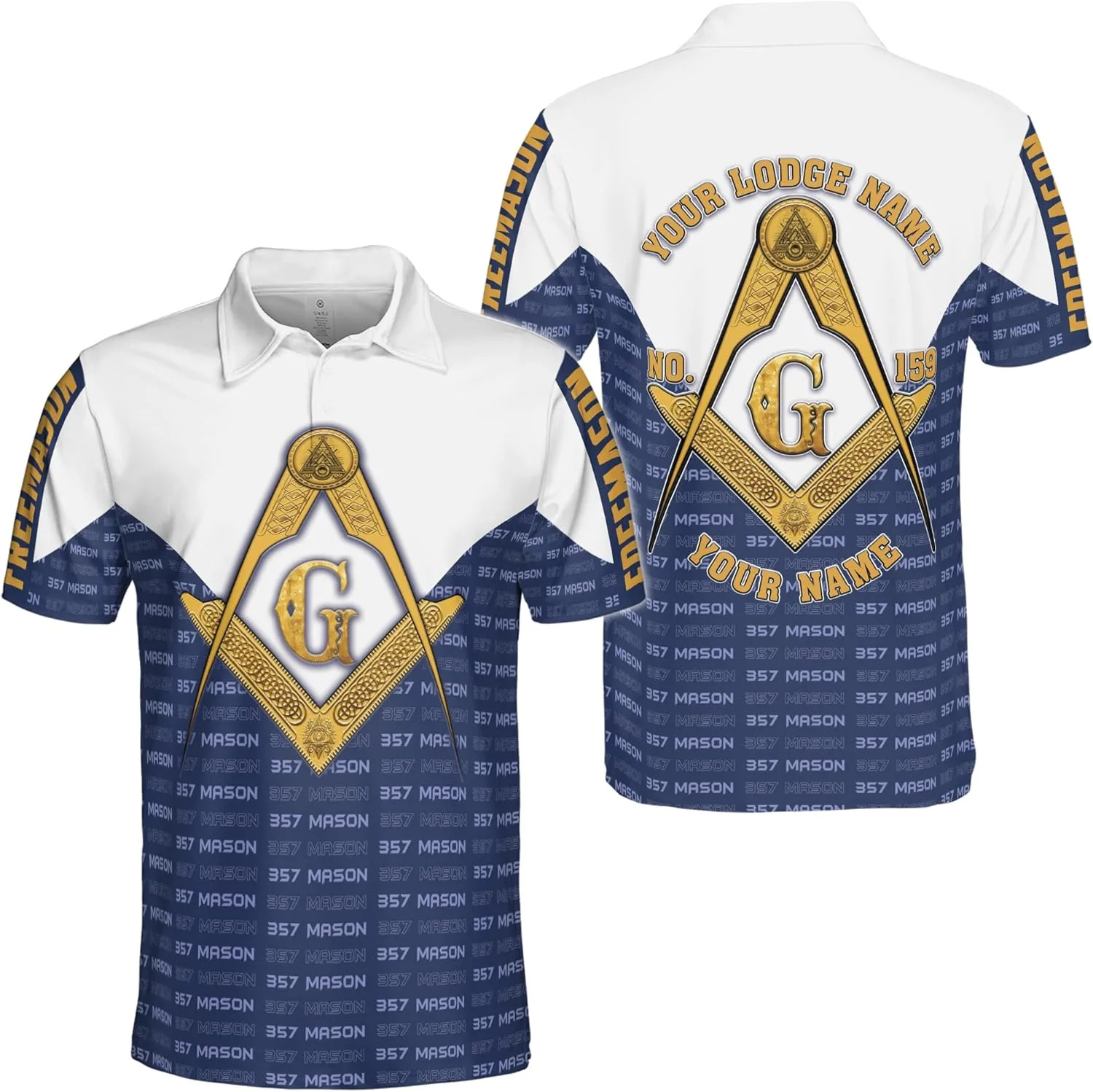 ThuhaTree Store Personalized Masonic White Compass Symbol Men & Women Polo Shirt S-5XL