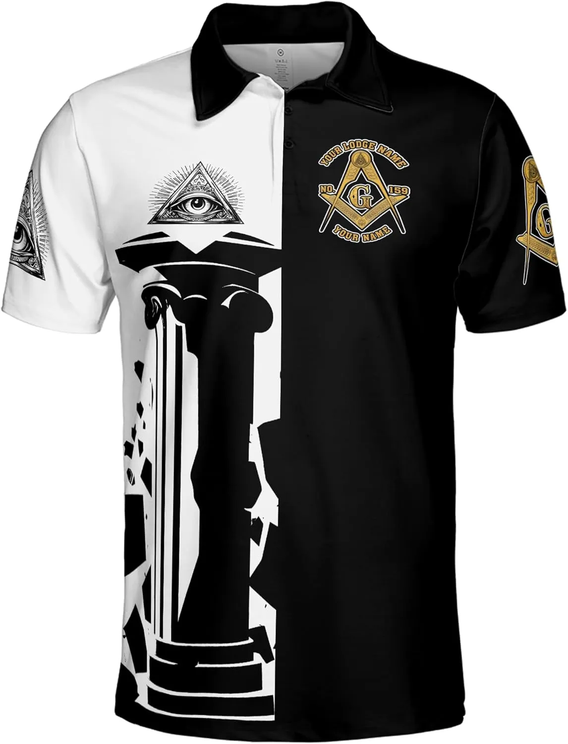 ThuhaTree Store Personalized Masonic White Compass Symbol Men & Women Polo Shirt S-5XL