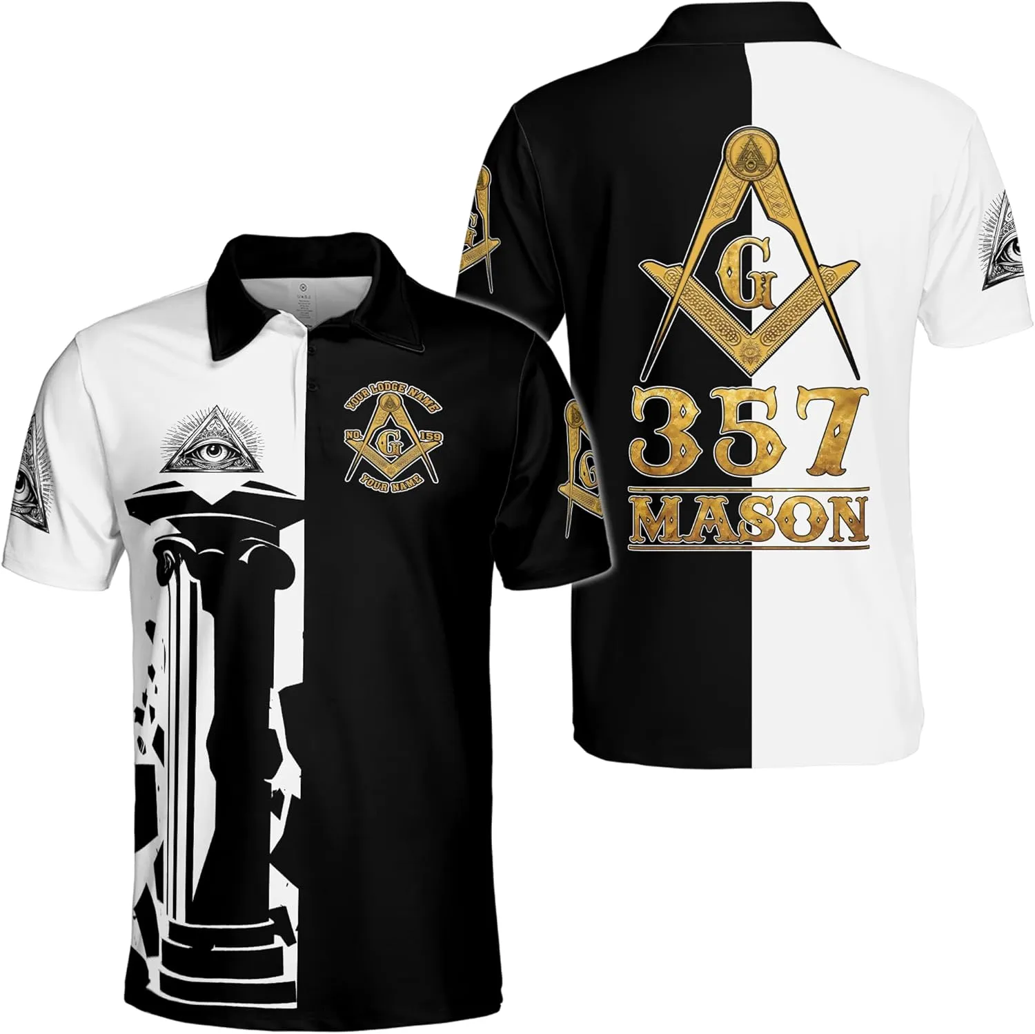 ThuhaTree Store Personalized Masonic White Compass Symbol Men & Women Polo Shirt S-5XL