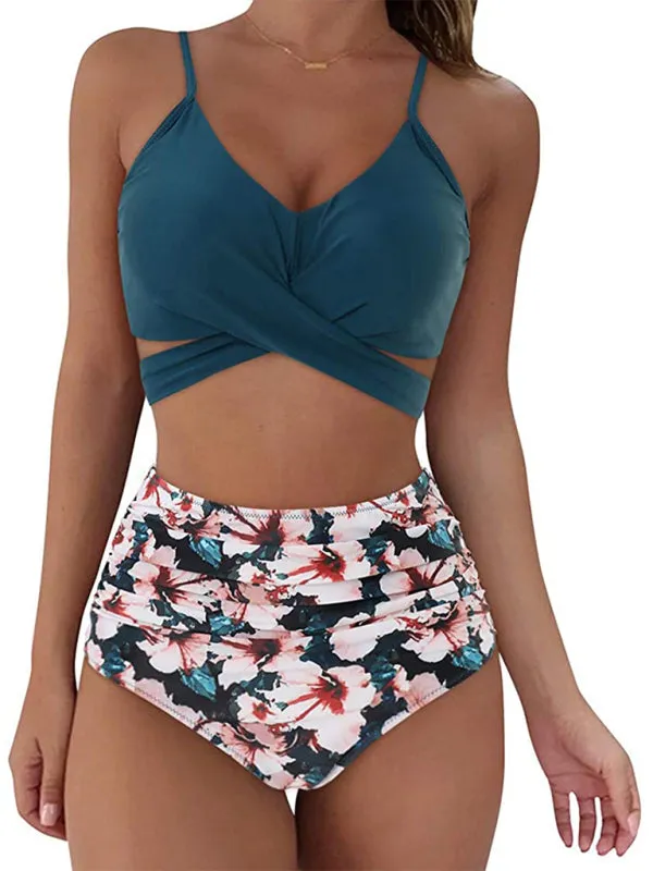 Trendy Floral Tankini with High-Waist Bottoms