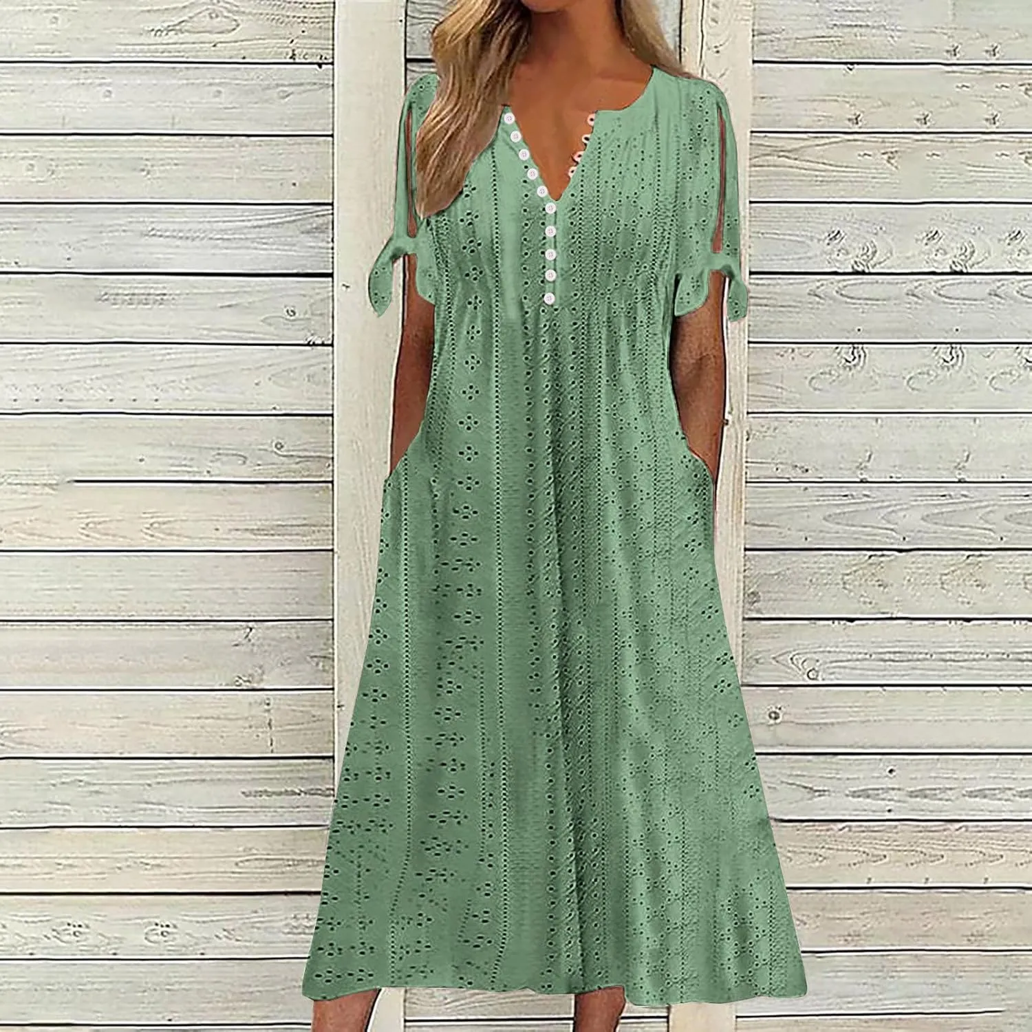 Wedding Guest Dresses for Women Casual Solid Color Wrap Maxi Dress Feminine V-Neck Beach Vacation Cruise Outfits