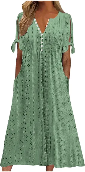 Wedding Guest Dresses for Women Casual Solid Color Wrap Maxi Dress Feminine V-Neck Beach Vacation Cruise Outfits